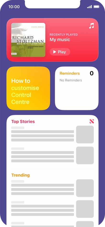Slide your finger up or down on the screen to see more widgets. Slide your finger up or down on the screen to see more widgets.