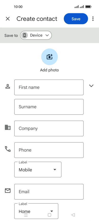 Press First name and key in the required first name. Press First name and key in the required first name.