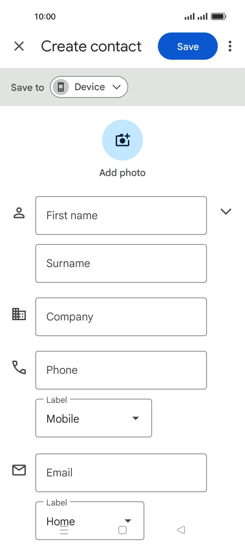 Press First name and key in the required first name. Press First name and key in the required first name.