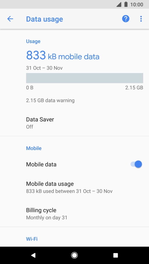 The total data usage is displayed. The total data usage is displayed.