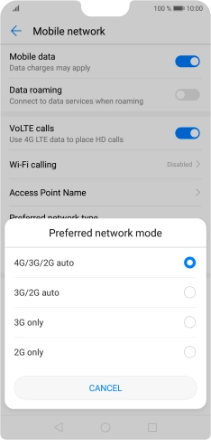 Press the required network mode. Press the required network mode.