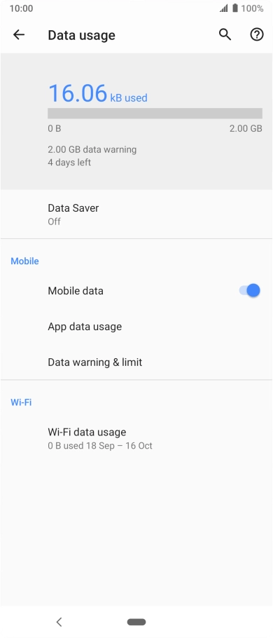 The total data usage is displayed. The total data usage is displayed.