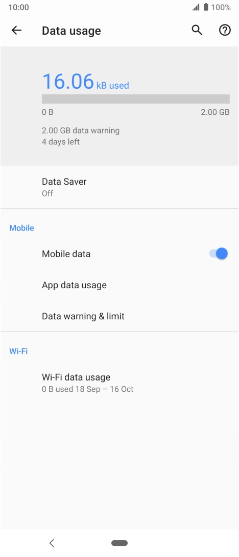 The total data usage is displayed. The total data usage is displayed.