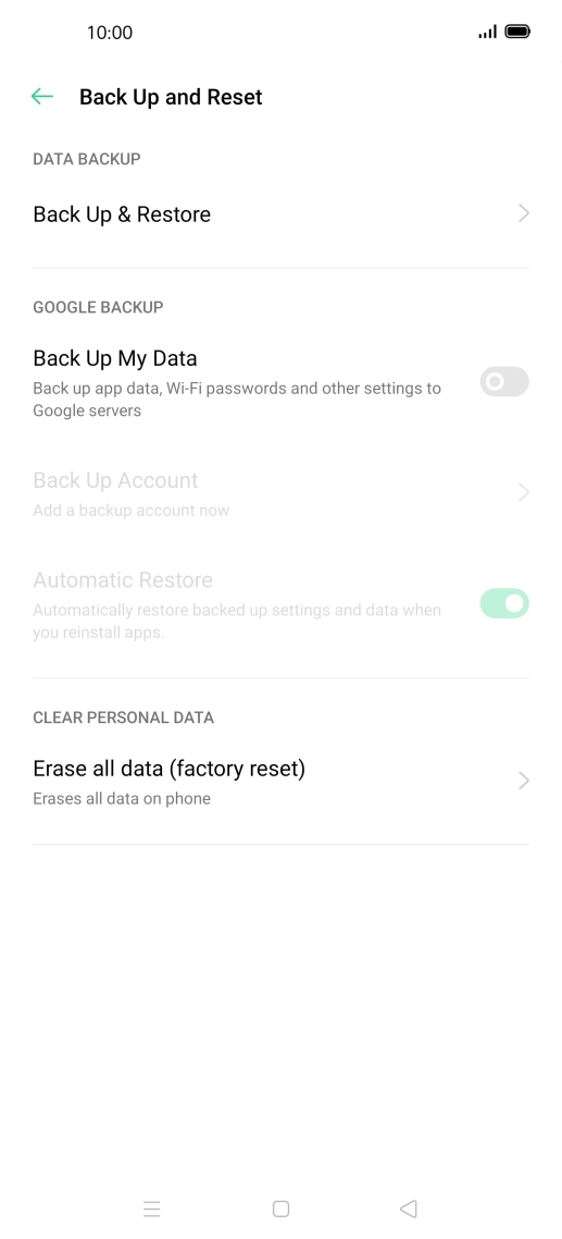 Press Erase all data (factory reset). Press Erase all data (factory reset).