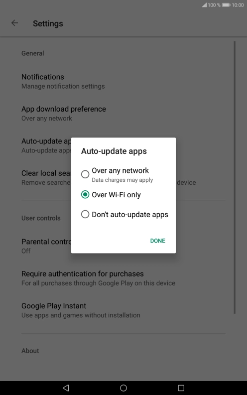 To turn on automatic update of apps using mobile network, press Over any network. To turn on automatic update of apps using mobile network, press Over any network.