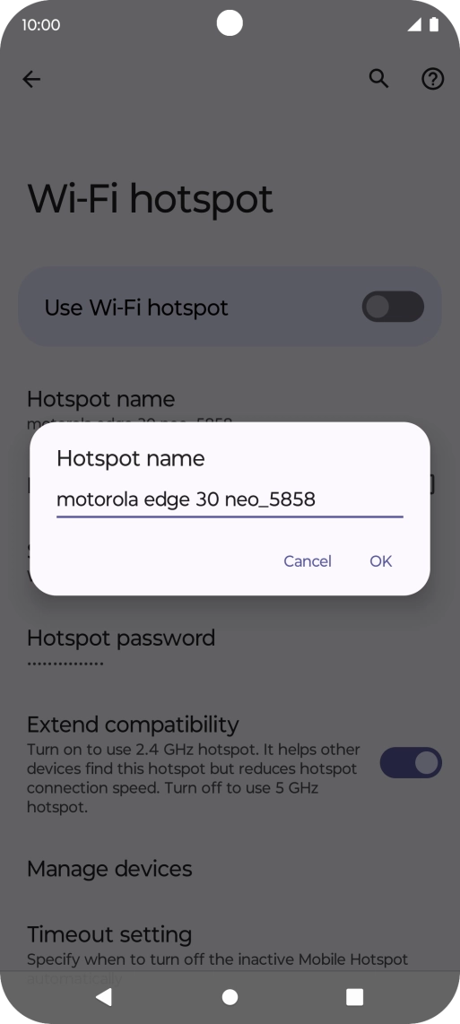 Key in the required Wi-Fi hotspot name and press OK. Key in the required Wi-Fi hotspot name and press OK.