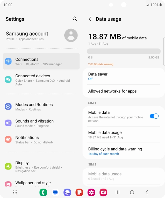 The total data usage is displayed. The total data usage is displayed.
