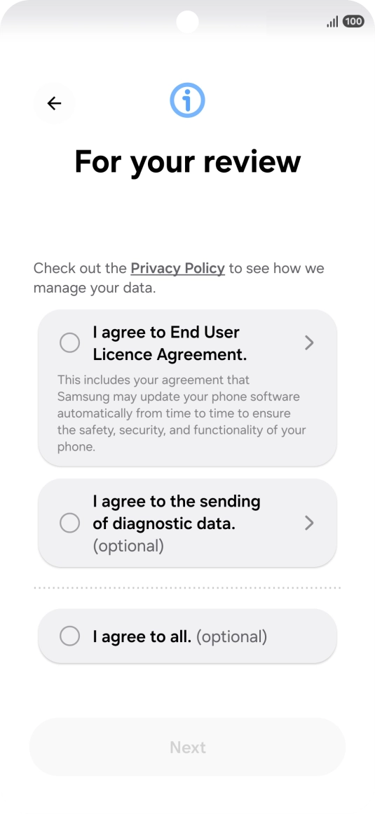 Press the fields next to the required settings to select them. Press the fields next to the required settings to select them.