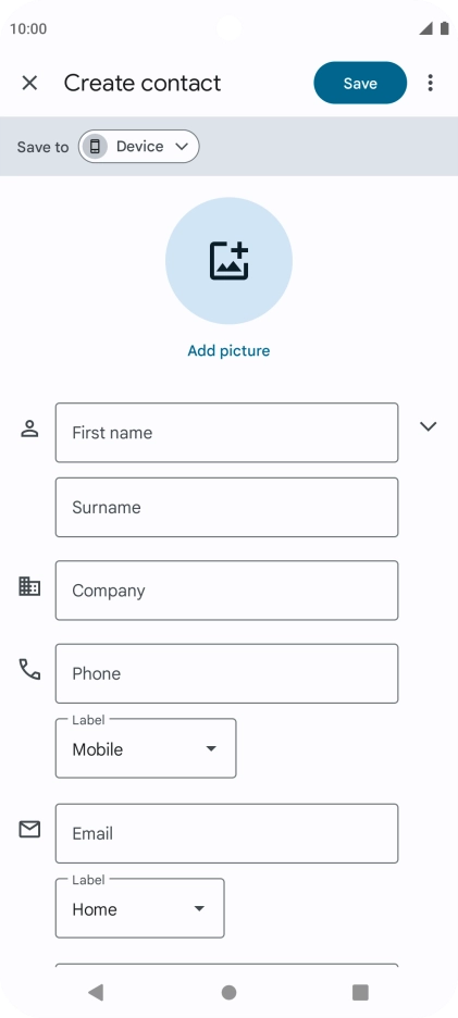 Press First name and key in the required first name. Press First name and key in the required first name.