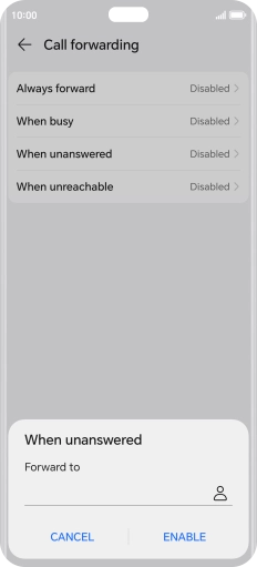 Key in +447953222222 and press ENABLE. Key in +447953222222 and press ENABLE.