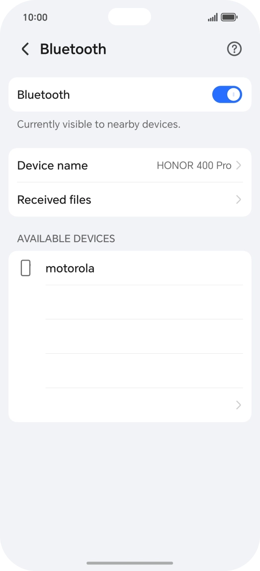 Press the required Bluetooth device and follow the instructions on the screen to pair the device with your phone. Press the required Bluetooth device and follow the instructions on the screen to pair the device with your phone.