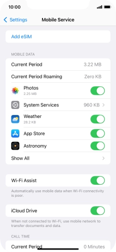 Press the indicators next to the required applications to turn the function on or off. Press the indicators next to the required applications to turn the function on or off.