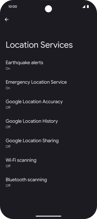 Press Google Location Accuracy. Press Google Location Accuracy.
