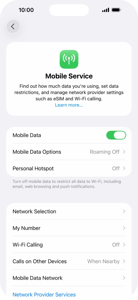 Press Mobile Data Options. Press Mobile Data Options.