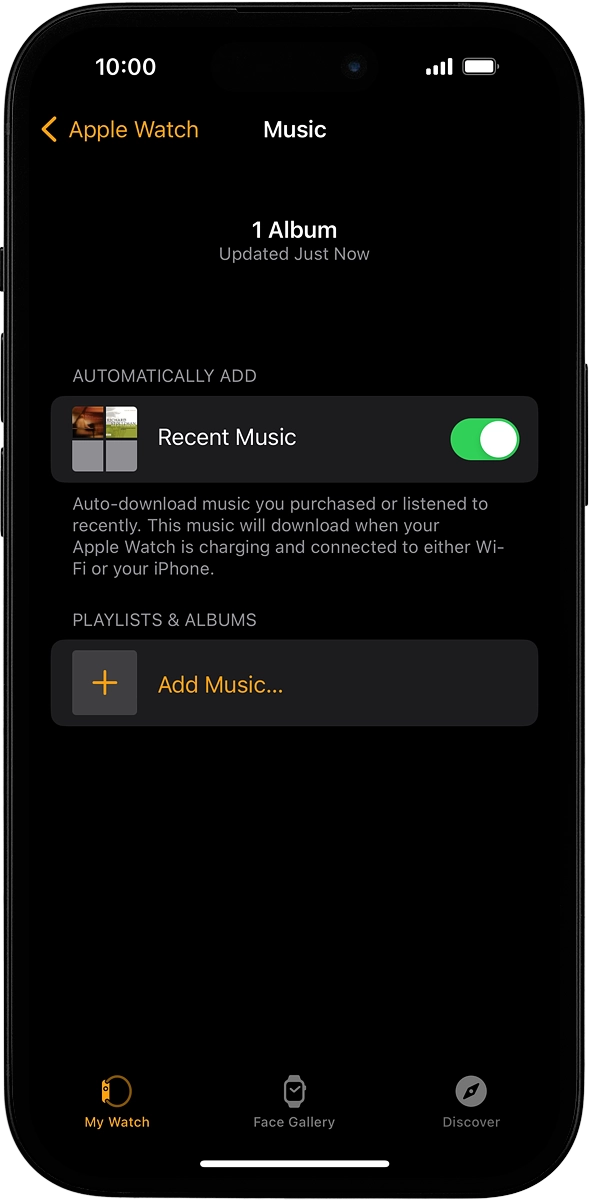 On your phone: Press Add Music... and go to the required playlist or album. On your phone: Press Add Music... and go to the required playlist or album.