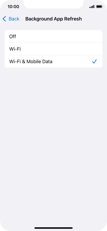 To turn off background refresh of apps, press Off. To turn off background refresh of apps, press Off.