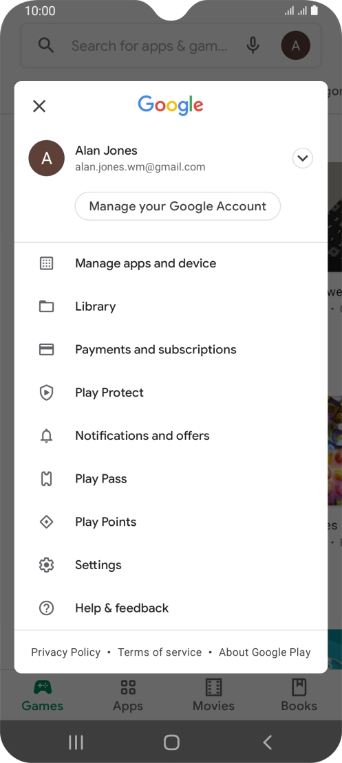 Press Manage apps and device. Press Manage apps and device.