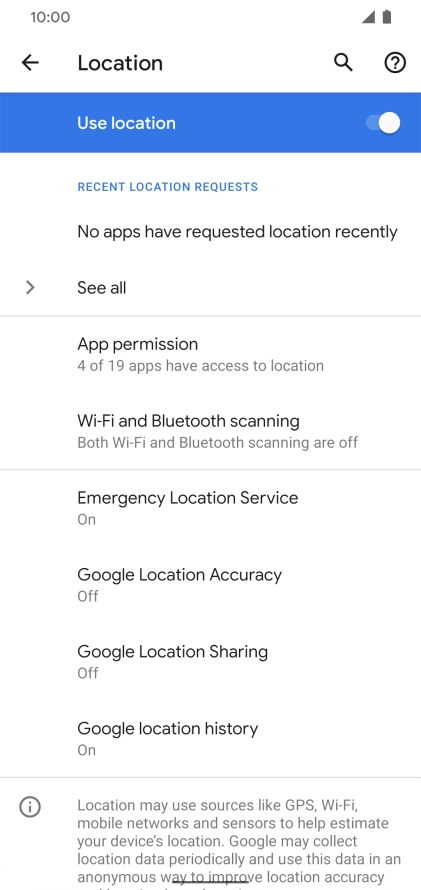 Press Google Location Accuracy. Press Google Location Accuracy.