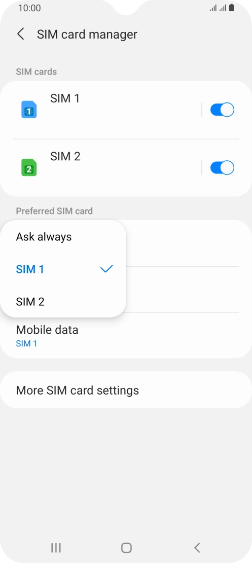 Press the required setting. Press the required setting.