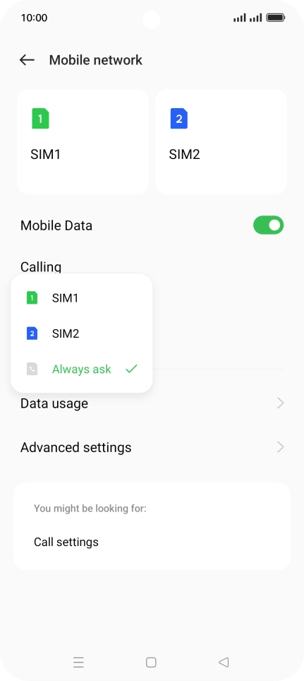 Press the required setting. Press the required setting.