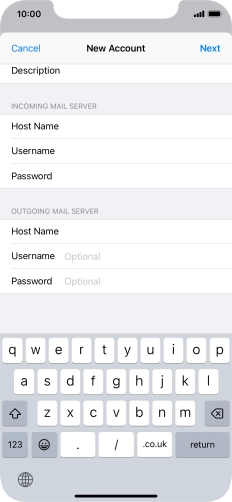 Press Username and key in the username for your email account. Press Username and key in the username for your email account.