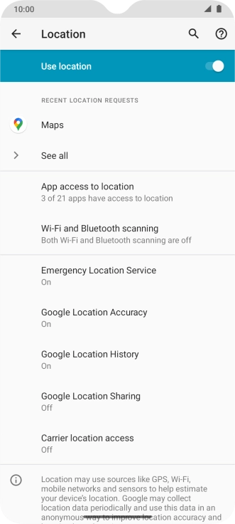 Press Google Location Accuracy. Press Google Location Accuracy.