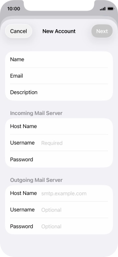 Press Username and key in the username for your email account. Press Username and key in the username for your email account.