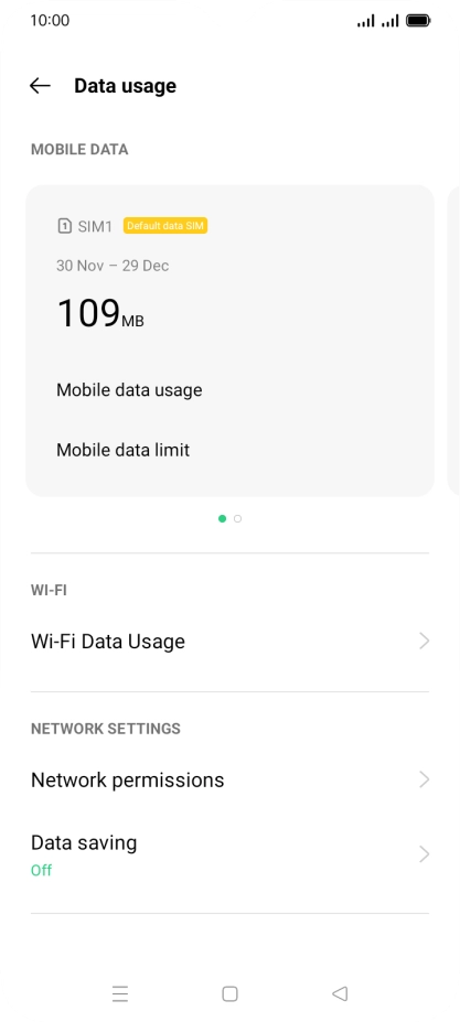 The total data usage is displayed. The total data usage is displayed.
