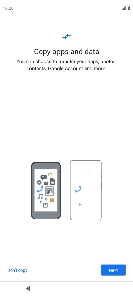 You can transfer the contents of another phone to your phone when it's activated for the first time and after a factory reset. When this screen is displayed, your phone is ready to transfer contents from another phone. You can transfer the contents of another phone to your phone when it's activated for the first time and after a factory reset. When this screen is displayed, your phone is ready to transfer contents from another phone.
