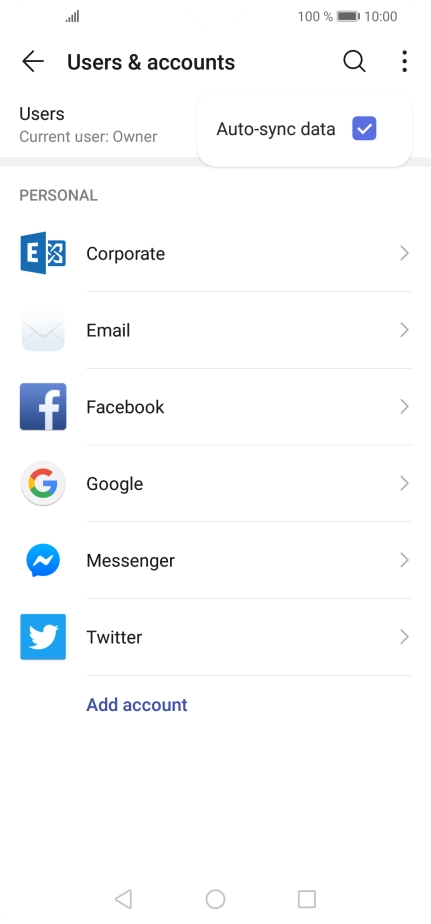 Press Auto-sync data to turn the function on or off. Press Auto-sync data to turn the function on or off.