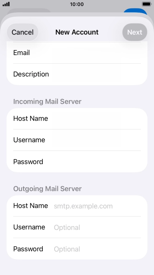 Press Host Name and key in the name of your email provider's outgoing server. Press Host Name and key in the name of your email provider's outgoing server.