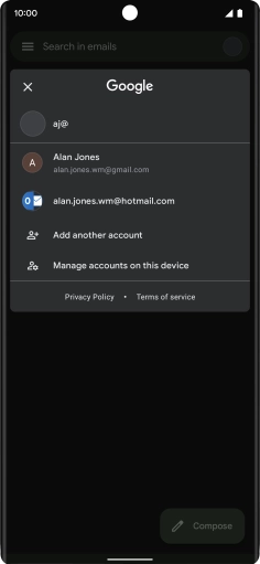 Press the required email account. Press the required email account.