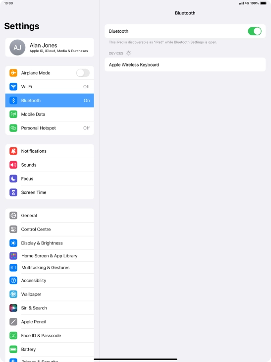Press the required Bluetooth device and follow the instructions on the screen to pair the device with your tablet. Press the required Bluetooth device and follow the instructions on the screen to pair the device with your tablet.