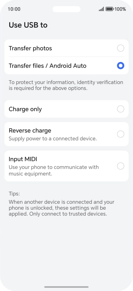 Press Transfer files / Android Auto. Press Transfer files / Android Auto.