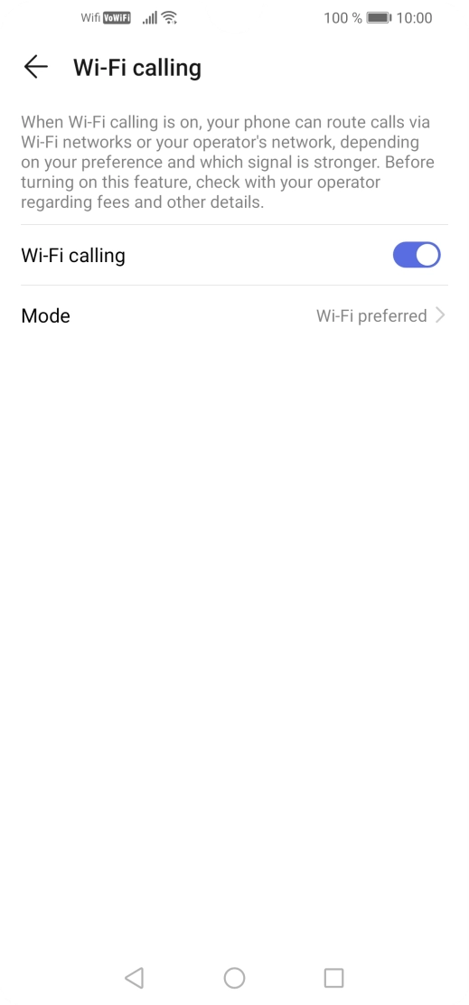 When Wi-Fi calling is active, the Wi-Fi calling icon is displayed. When Wi-Fi calling is active, the Wi-Fi calling icon is displayed.
