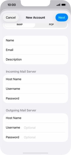 Press Username and key in the username for your email account. Press Username and key in the username for your email account.
