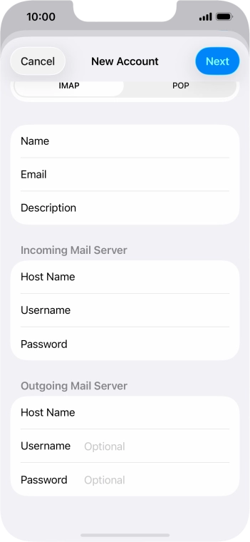 Press Username and key in the username for your email account. Press Username and key in the username for your email account.
