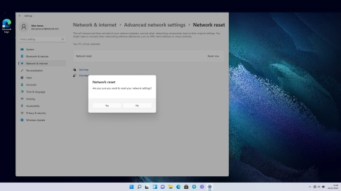 Click Yes to reset your network settings. Your laptop needs to restart and you must establish a connection to a Wi-Fi of mobile network again. Click Yes to reset your network settings. Your laptop needs to restart and you must establish a connection to a Wi-Fi of mobile network again.