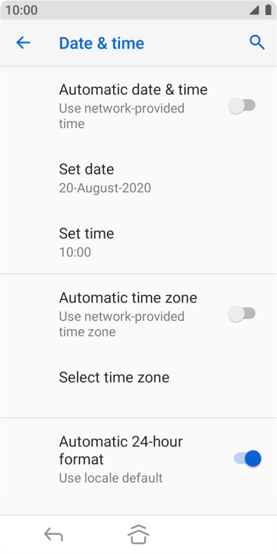Press Automatic date & time to turn on the function. Press Automatic date & time to turn on the function.