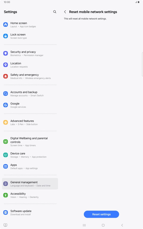 Press Reset settings. Press Reset settings.