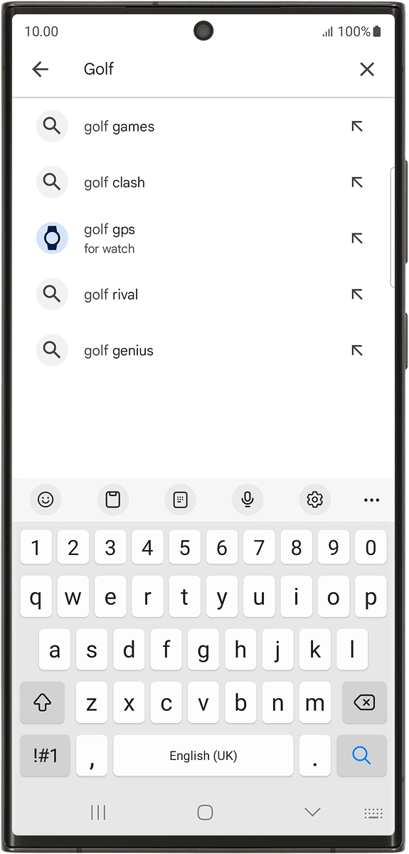 On your phone: Key in the name or subject of the required app and press the search icon. On your phone: Key in the name or subject of the required app and press the search icon.
