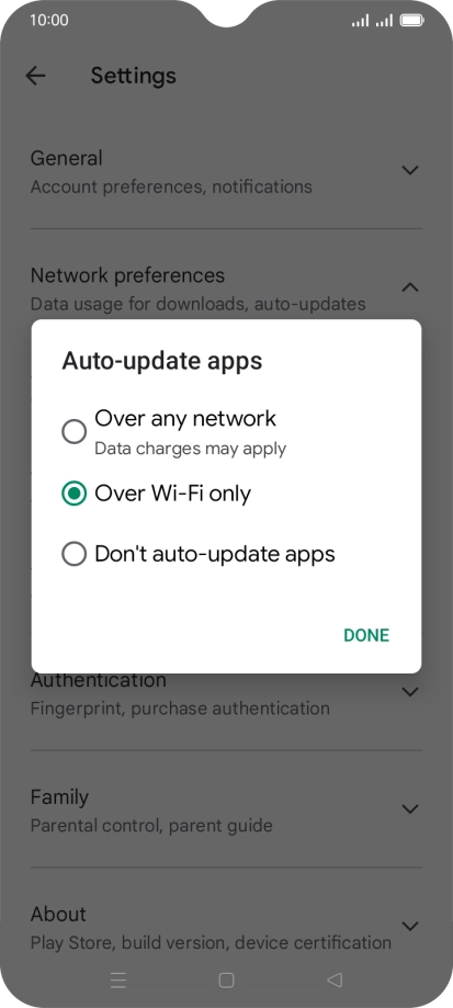 To turn on automatic update of apps using mobile network, press Over any network. To turn on automatic update of apps using mobile network, press Over any network.