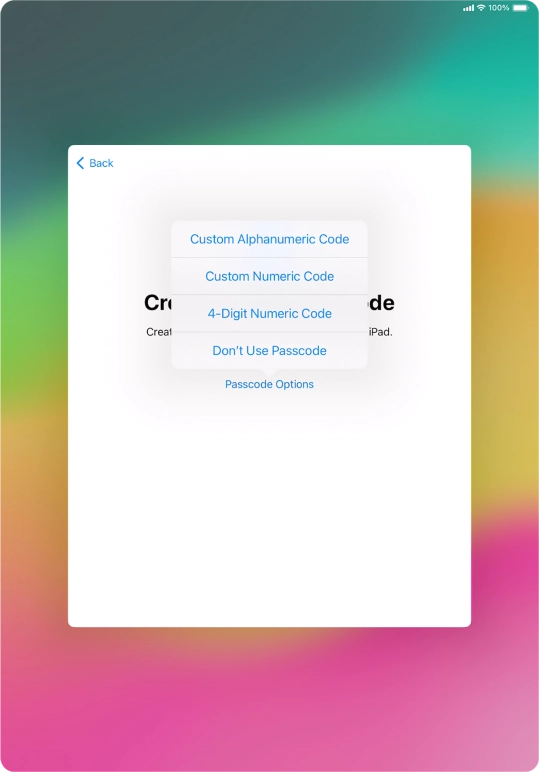 Follow the instructions on the screen to turn on use of lock code or press Don't Use Passcode. Follow the instructions on the screen to turn on use of lock code or press Don't Use Passcode.