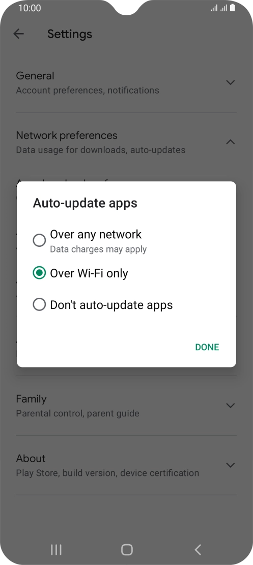 To turn on automatic update of apps using mobile network, press Over any network. To turn on automatic update of apps using mobile network, press Over any network.