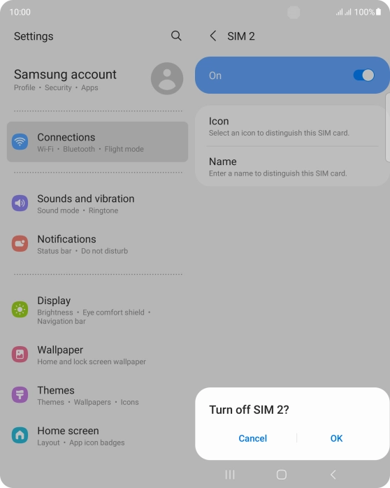 If you turn off use of the SIM, press OK. If you turn off use of the SIM, press OK.
