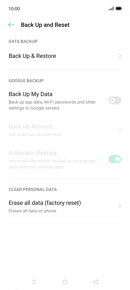 Press Erase all data (factory reset). Press Erase all data (factory reset).