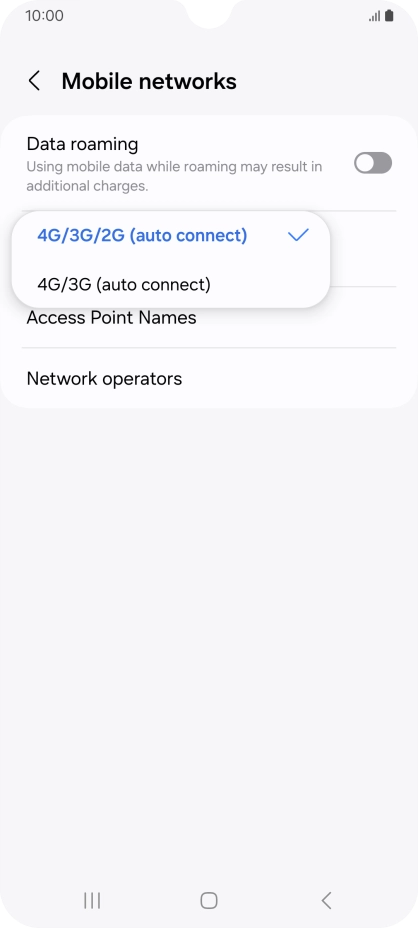 Press the required network mode. Press the required network mode.