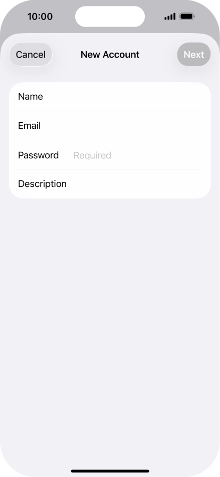 Press Password and key in the password for your email account. Press Password and key in the password for your email account.