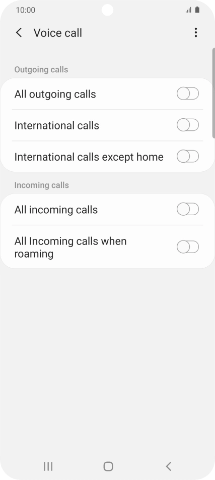 Press the indicator next to the required barring type to turn the function on or off. Press the indicator next to the required barring type to turn the function on or off.