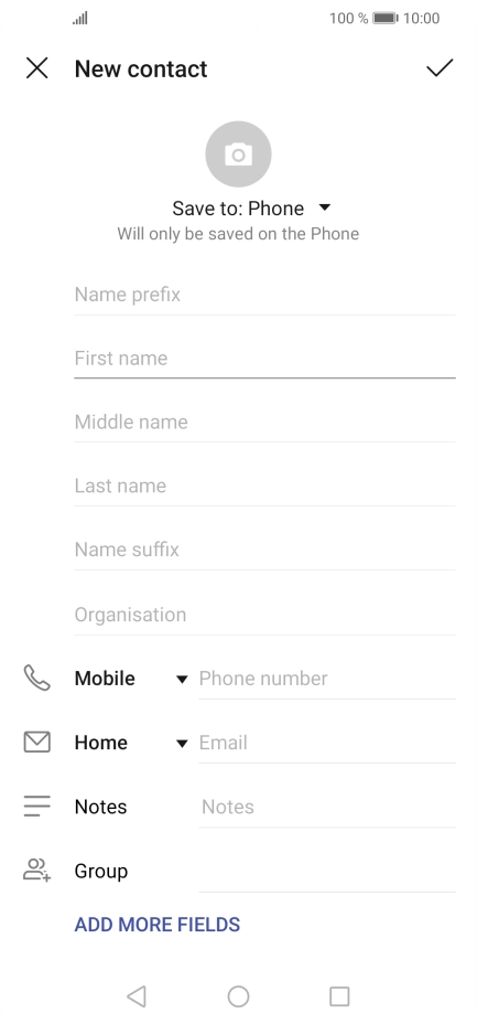 Press First name and key in the first name. Press First name and key in the first name.